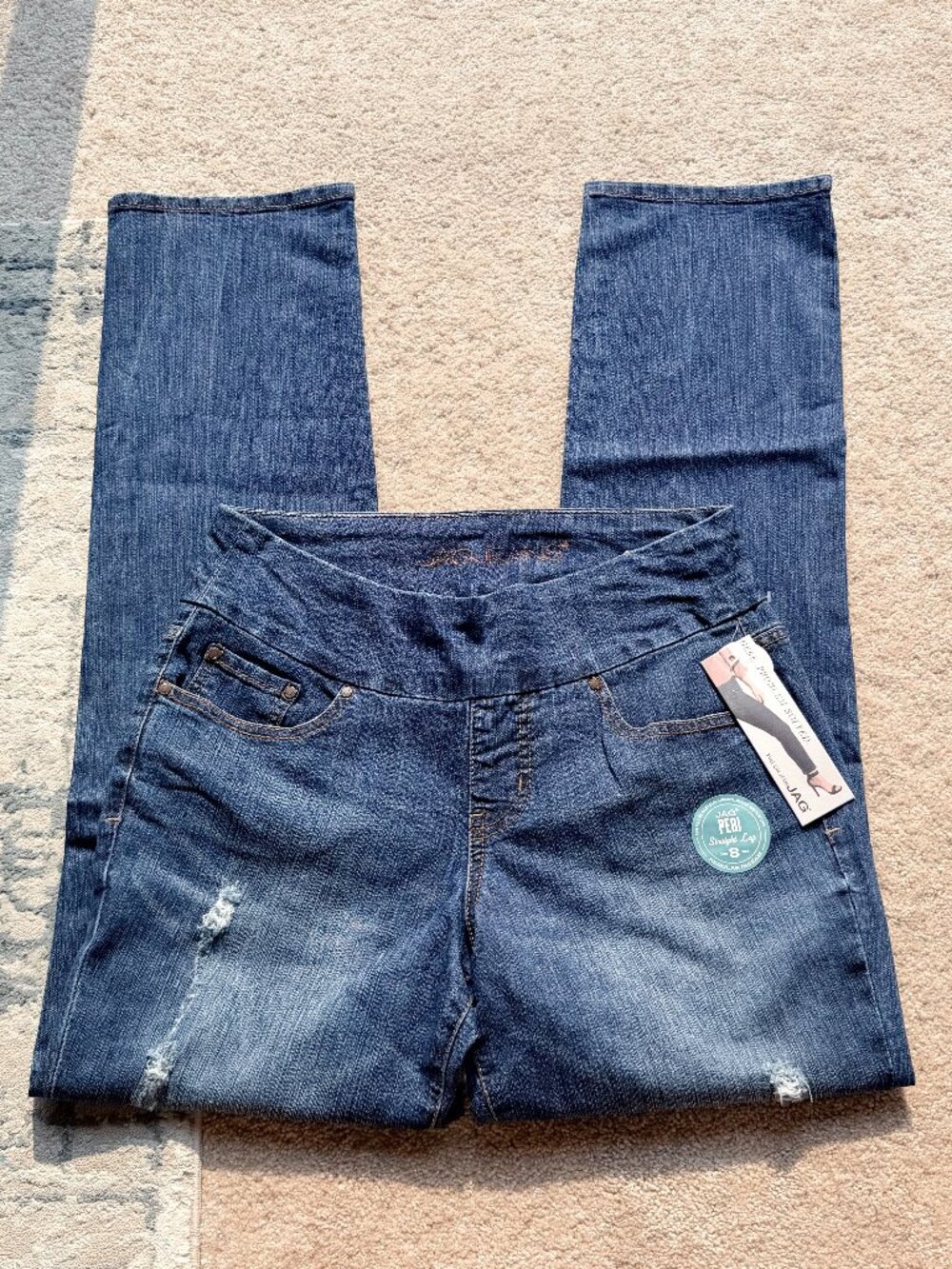 JAG Jeans Peri Straight Leg Pull-On Denim High Rise Jeans - Size 8